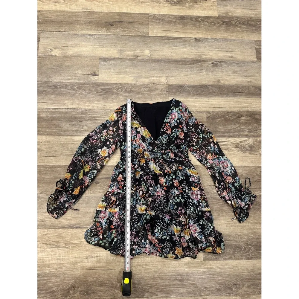 Free People Closer to the Heart Floral Chiffon Mini Dress Black Multi size XS - Picture 4 of 11